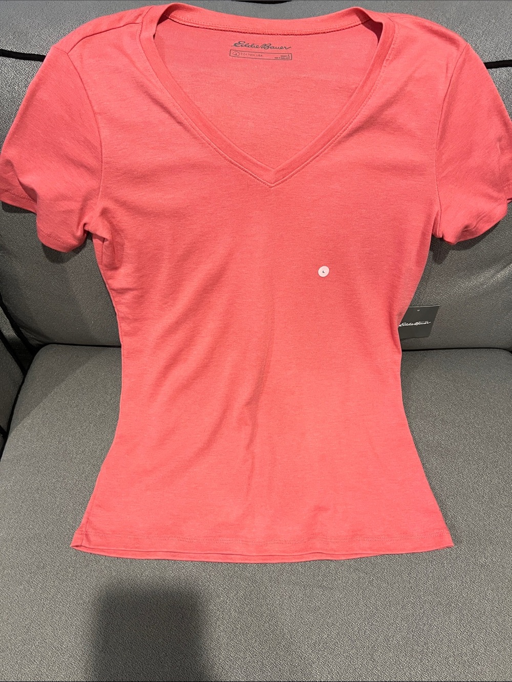 Eddie Bauer Coral V-Neck Short Sleeve Tee NWT Women’s Large